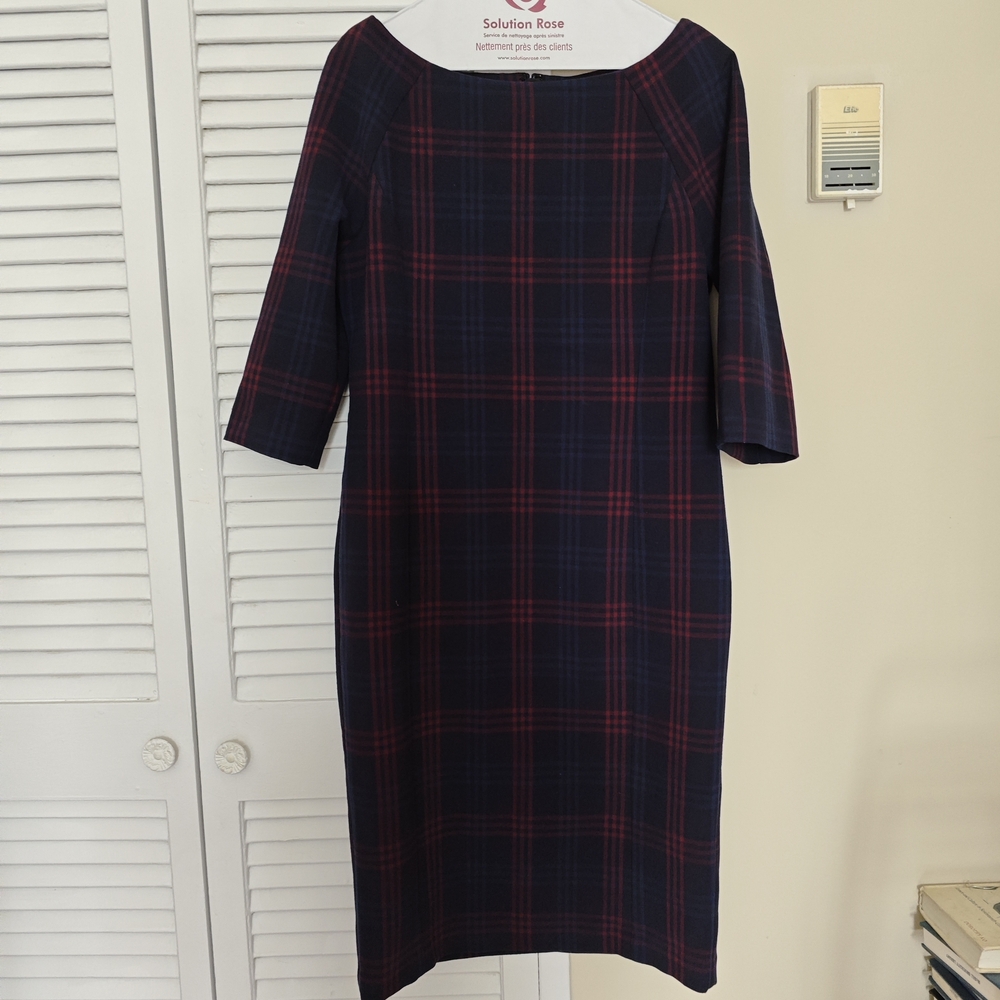 Philosophy Navy and Red Plaid Mid-sleeves Dress